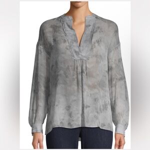 Vince 100% Silk Watercolor Marbled Shirred Blouse – XS
